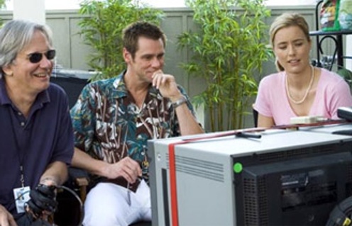 Dean Parisot, Jim Carrey et Téa Leoni sur le plateau de Fun with Dick and Jane