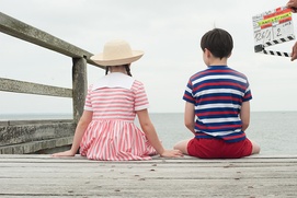 Sur le plateau du film Les vacances du petit Nicolas