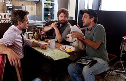 Todd Phillips, Robert Downey Jr. et Zach Galifianakis sur le plateau de Due Date