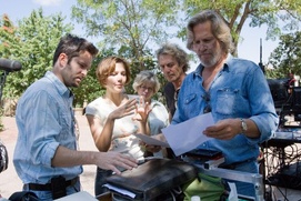 Jeff Bridges, Scott Cooper et Maggie Gyllenhaal sur le plateau de Crazy Heart