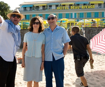 Sur le plateau du film Les vacances du petit Nicolas