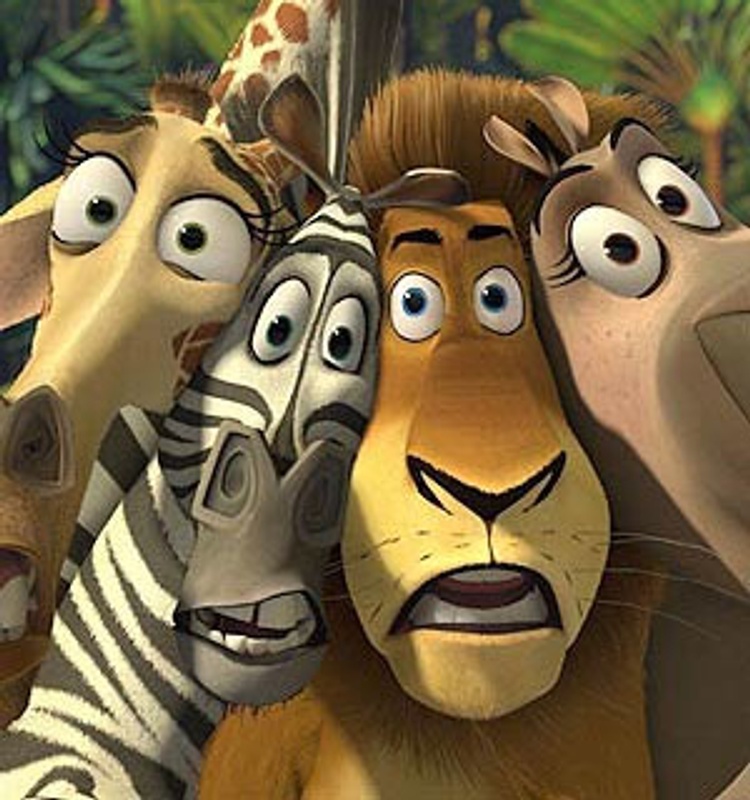 Melman la girafe, Marty le zèbre, Alex le lion et Gloria l'hippopotame dans le film Madagascar: Escape 2 Africa