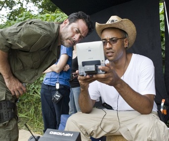 Sur le plateau du film The Losers
