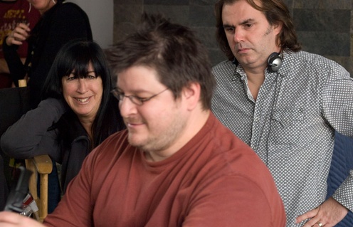 Nicole Robert, Podz et Patrick Senécal sur le plateau du film Les sept jours du talion.