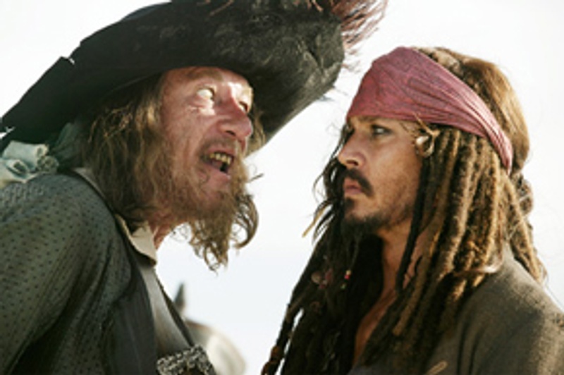 Johnny Depp et Geoffrey Rush dans Pirates of the Carribbean : At World's End